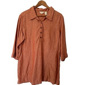 J. Jill 100% Linen Popover Tunic Top Rust Lagenlook Contemporary Bohemian L